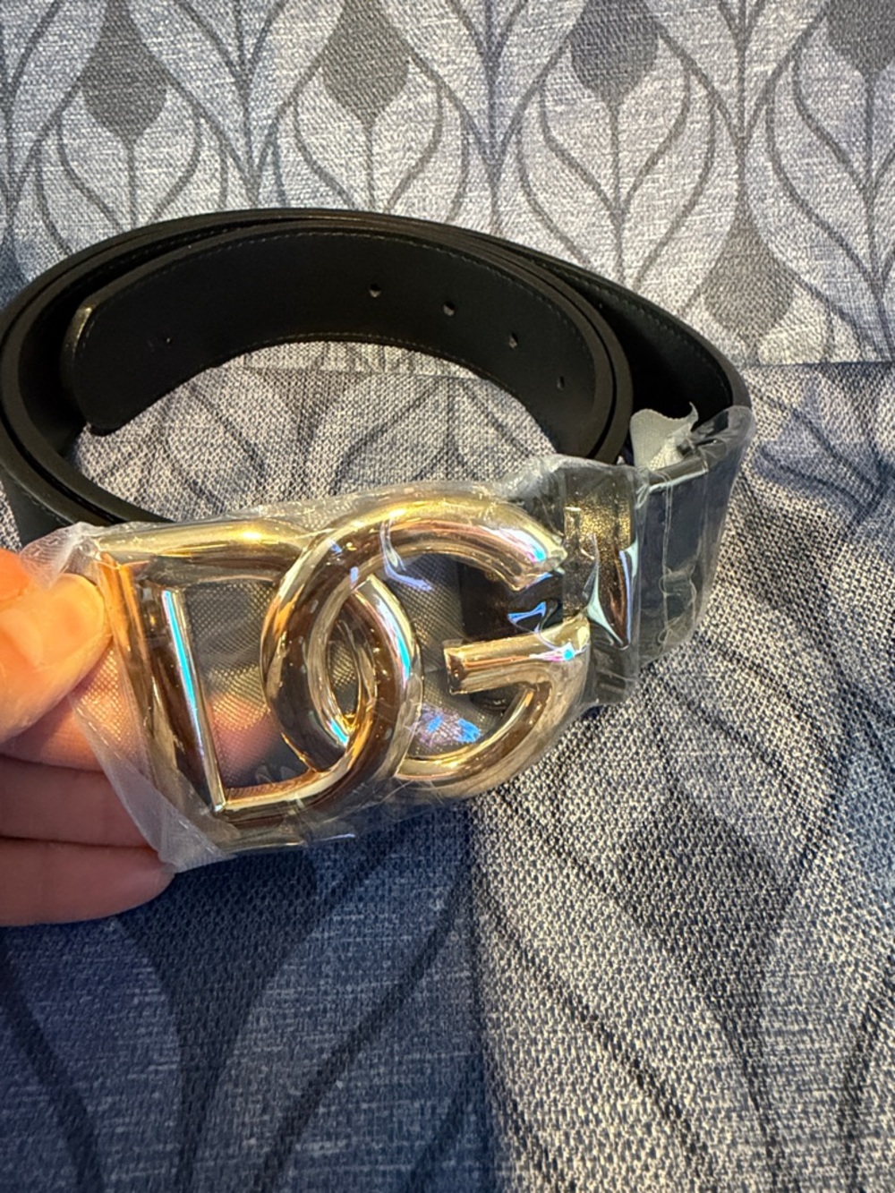 Designer-Inspired Black Leather Belt with Gold Logo Buckle